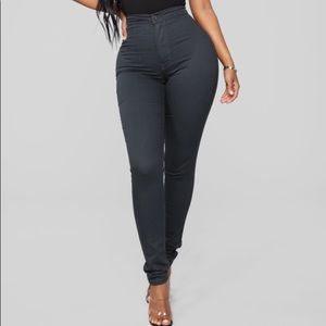 Super High Waist Denim Skinnies - Charcoal